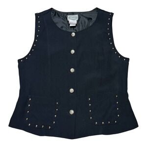 Vintage Stonebridge Studded Embellished Button Down Vest Black Women 8 Western